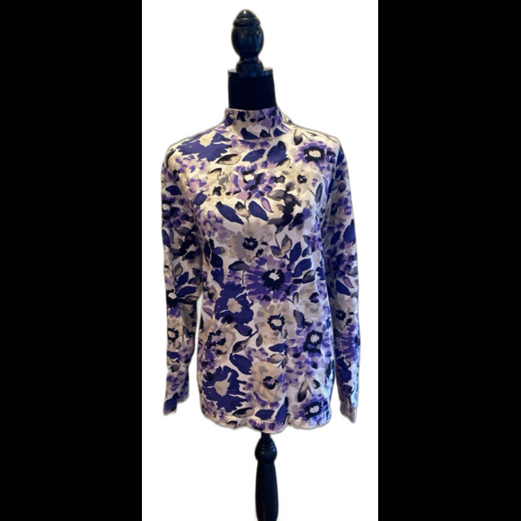 Croft & Barrow Turtleneck Blouse Plus Size 3X 96% Cotton Purple & Cream Top SOFT - Picture 1 of 10